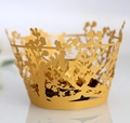 Bords de cupcakes dorés découpés au laser avec motif floral pour mariages et fêtes - Or / 5cm
