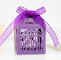 Elegant purple hollow laser cut birdcage wedding favor box with a purple silk ribbon bow - Dark Purple