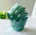 Detailed laser-cut tiffany blue feather pattern cupcake wrappers for elegant dessert display - Tiffany Blue