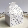 Laser-cut white butterfly candy box with floral hollow patterns for wedding party favors - 50 Pieces / White