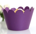 Detailed view of dark purple laser-cut cupcake wrappers with elegant wavy edges - 5*5*8CM / Dark Purple