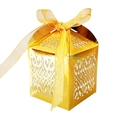 Goldene lasergeschnittene Hochzeit-Süßigkeitenbox mit Rebmuster und gelber Schleife - Reflektierendes Gold