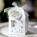 Elegant laser-cut baby baptism gift box with angel design and white silk bow - White (With Thank You Tag)