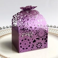 Elegant deep purple laser-cut wedding favor box with butterfly lid and floral patterns - Dark Purple