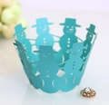Cyan laser cut cupcake wrapper with snowman lace design for festive cake decoration - Tiffany Blue