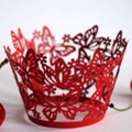 Red laser-cut cupcake wrappers with elegant butterfly and floral hollow patterns - 5cm / Pearlescent Red