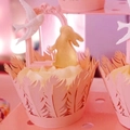 Pirottini per cupcake rosa intagliati al laser con piume per decorazioni nuziali - 5cm / Rosa