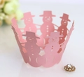 Pink Christmas snowman laser-cut cupcake wrappers with pearlescent finish on white background - Pink