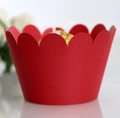 Macro shot of red laser-cut cupcake wrappers with wavy edges for festive desserts - 5*5*8CM / Pearlescent Red
