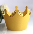 Detail view of golden crown paper liners for cupcakes and truffles with frosted texture - Pearlescent Gold