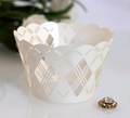 Detailed laser-cut white cupcake wrapper with geometric diamond lace patterns - Ivory / 5cm