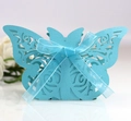 Detailed laser-cut blue wedding favor box with butterfly top and light blue ribbon - Turquoise Blue