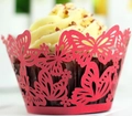 Pirottini per cupcake rossi tagliati al laser con farfalle e fiori per decorazioni - 5cm / Rosso Perlato