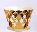 Detail of laser-cut gold hollow cupcake wrapper with geometric patterns and wavy edge - Reflective Gold / 5cm