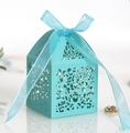 Detailed laser-cut floral pattern on Tiffany blue cardstock wedding favor box - Tiffany Blue