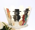 Detail of laser-cut hollow snowman cupcake wrappers with metallic iridescent finish - Reflective Silver