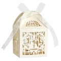 Boîte à bonbons ivoire découpée au laser avec ruban blanc pour faveurs de mariage - Beige