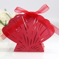 Red laser-cut seashell candy favor box with matching ribbon for wedding celebrations - Pearlescent Red