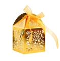 Elegant gold laser-cut hollow gift box with orange ribbon for wedding favors and candies - Reflective Gold