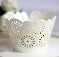 Detailed laser-cut ivory floral paper cupcake wrappers with elegant scalloped edge design - 5*5*8CM / Ivory