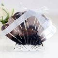 Silver shell-shaped candy box with white ribbon bow for wedding favor packaging - Reflective Silver
