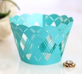 Macro view of laser-cut teal cupcake wrapper with intricate diamond镂空 patterns - 5cm / Tiffany Blue