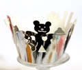 Silver laser-cut cupcake wrappers with cute baby bear and heart pattern for parties - Reflective Silver