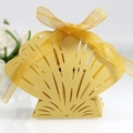 Laser-cut shell wedding favor box in golden specialty paper with matching ribbon - Gold