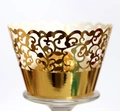 Elegant gold laser-cut lace cupcake wrappers with intricate floral vine patterns for party - 5*5*8CM / Reflective Gold