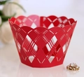 Detail of red laser-cut cupcake wrappers with geometric diamond pattern and wavy edges - Pearlescent Red / 5cm