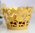 Elegant gold laser cut lace cupcake wrappers with intricate floral vine pattern - Gold