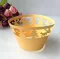 Laser cut yellow Christmas cupcake wrapper featuring snowflake and reindeer patterns - 5x5x8CM / Gold