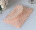 Detailed laser-cut floral lace wedding invitation in elegant blush pink pearlescent paper - Jade Pearl