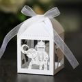 Witte lasergesneden olifant snoepdoos met elegant lint voor bruiloften en feesten - Wit