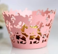 Pink laser-cut cupcake wrappers with vine patterns for wedding party decorations - Pink