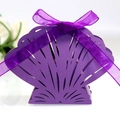Elegant purple shell-shaped candy gift box with laser-cut patterns and ribbon bow - Dark Purple