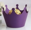 Detail of purple laser-cut crown cupcake wrapper with golden chocolate inside - Dark Purple