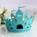 Detailed laser cut castle hollow cupcake wrappers in pearl blue with intricate stars - Turquoise Blue