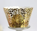 Golden laser-cut cupcake wrappers with intricate leaf patterns and glossy metallic finish - 5cm / Reflective Gold