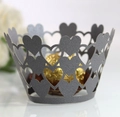 Detailed macro view of laser-cut grey heart hollow cupcake wrappers for wedding decor - 5cm / Silver Charcoal