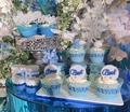 Laser cut lace cupcake wrappers set with sea shell toppers for wedding dessert tables - 5*5*8CM / Light Blue