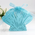Elegant light blue shell-shaped laser-cut wedding favor gift box with sheer organza ribbon - Tiffany Blue