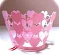 Detail of pink laser-cut cupcake wrappers with intricate hollow heart patterns - 5cm / Rose Pink