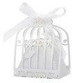 Exquisita caja de dulces para bodas cortada con láser y lazo decorativo de cinta organza - Blanco