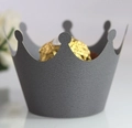 Macro shot of laser-cut crown cake wrapper with glitter texture for elegant desserts - Silver Charcoal
