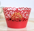 Detailed laser-cut lace pattern on red pearlescent cupcake wrappers for desserts - Pearlescent Red