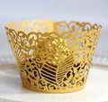 Detailed laser-cut cupcake wrapper with elegant gold vine and leaf patterns - 5cm / Gold Yellow