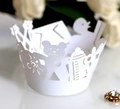 Intricate laser-cut white cupcake wrapper featuring baby bear and bottle designs - White