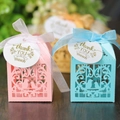 Laser cut wedding favor boxes with birds pattern, ribbon and thank you tag set - Tag Style