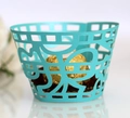 Tiffany blue hollow laser-cut cupcake wrappers with elegant geometric pattern for parties - Tiffany Blue
